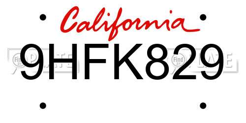 9HFK829 California License Plate