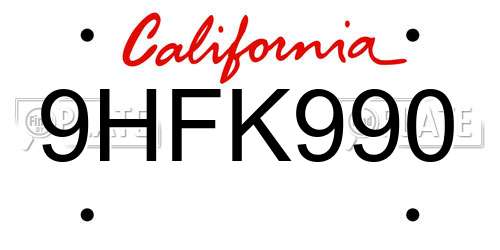 9HFK990 California License Plate