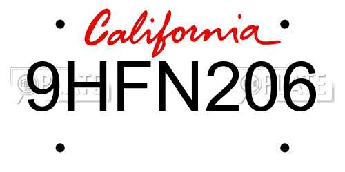 9HFN206 California License Plate