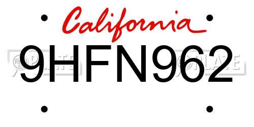 9HFN962 California License Plate