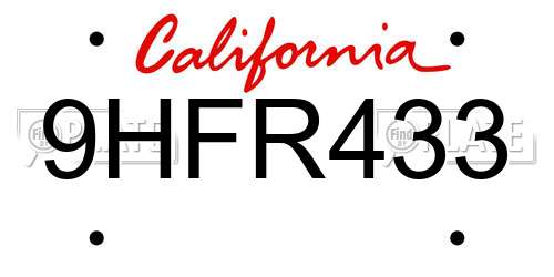 9HFR433 California License Plate