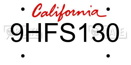 9HFS130 California License Plate