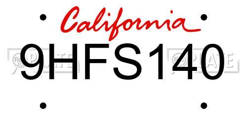 9HFS140 California License Plate
