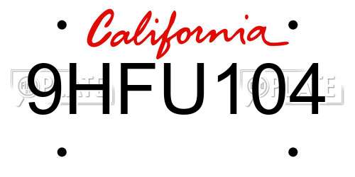 9HFU104 California License Plate