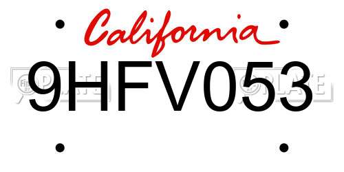 9HFV053 California License Plate