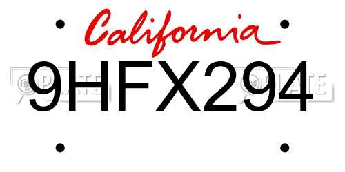 9HFX294 California License Plate