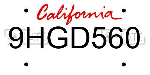 9HGD560 California License Plate