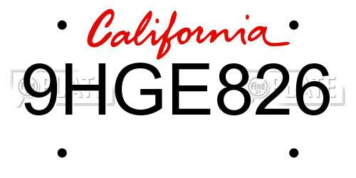 9HGE826 California License Plate
