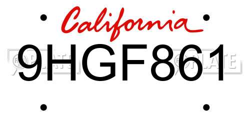 9HGF861 California License Plate