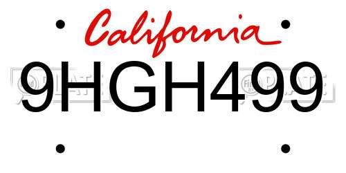 9HGH499 California License Plate