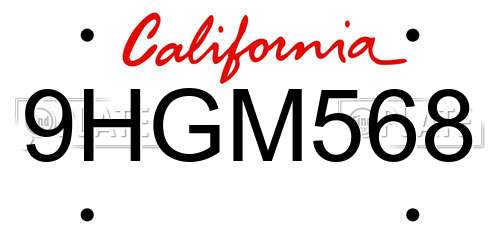 9HGM568 California License Plate