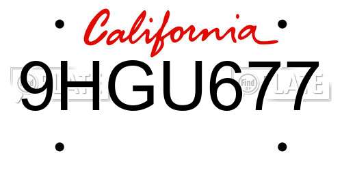 9HGU677 California License Plate