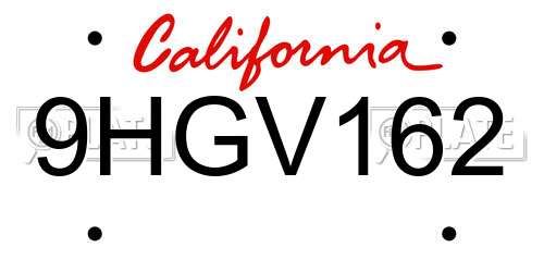9HGV162 California License Plate