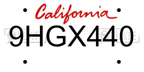 9HGX440 California License Plate