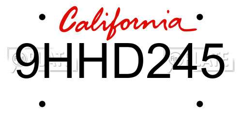 9HHD245 California License Plate
