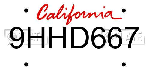 9HHD667 California License Plate