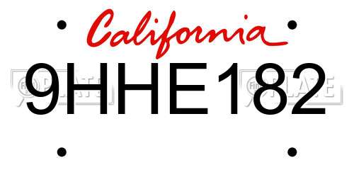 9HHE182 California License Plate