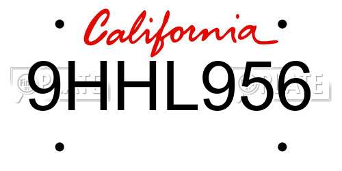 9HHL956 California License Plate