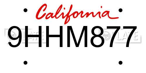 9HHM877 California License Plate