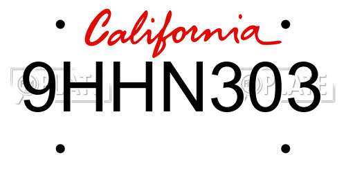 9HHN303 California License Plate