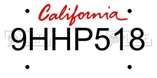 9HHP518 California License Plate