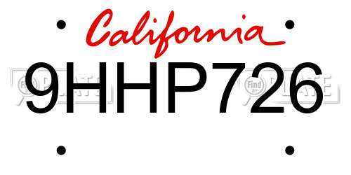 9HHP726 California License Plate
