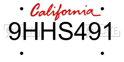 9HHS491 California License Plate