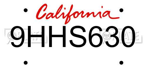 9HHS630 California License Plate
