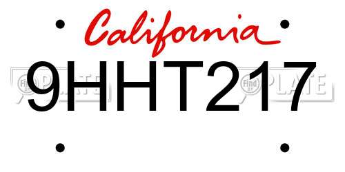 9HHT217 California License Plate