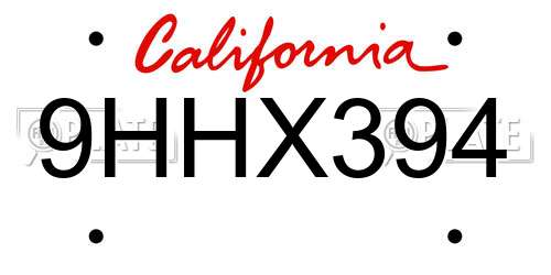 9HHX394 California License Plate
