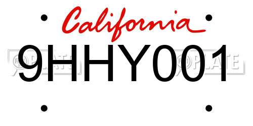 9HHY001 California License Plate