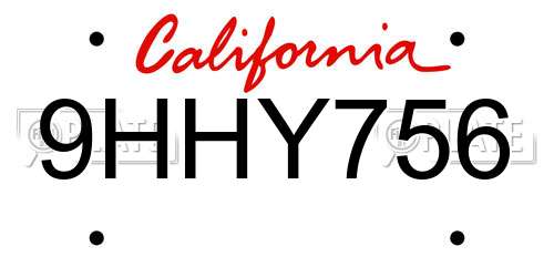 9HHY756 California License Plate