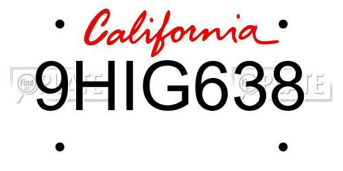 9HIG638 California License Plate