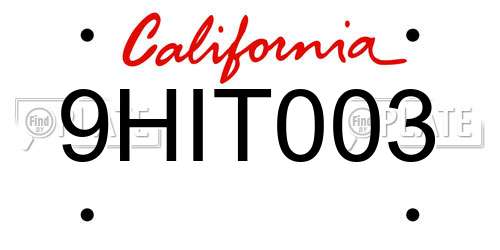 9HIT003 California License Plate