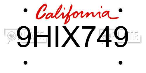 9HIX749 California License Plate