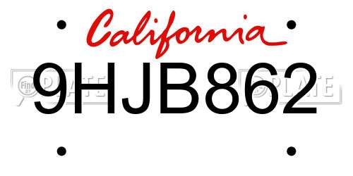 9HJB862 California License Plate
