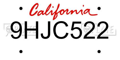 9HJC522 California License Plate