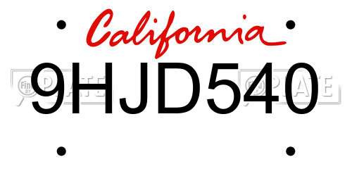 9HJD540 California License Plate