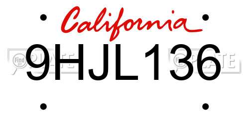 9HJL136 California License Plate