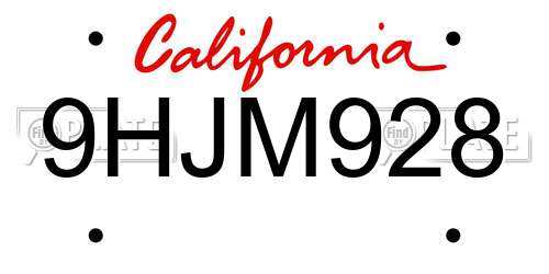 9HJM928 California License Plate
