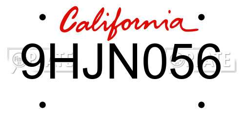 9HJN056 California License Plate