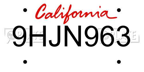 9HJN963 California License Plate
