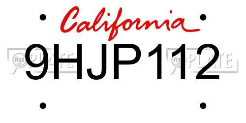 9HJP112 California License Plate