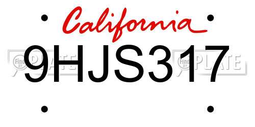 9HJS317 California License Plate