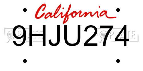9HJU274 California License Plate