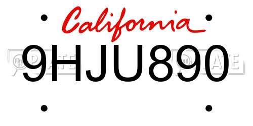 9HJU890 California License Plate