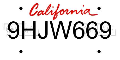 9HJW669 California License Plate