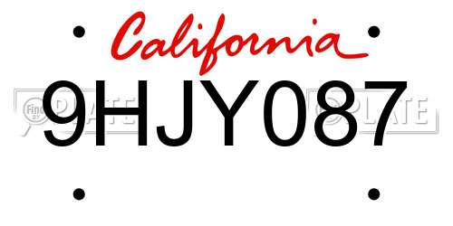 9HJY087 California License Plate