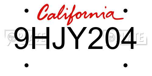 9HJY204 California License Plate