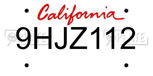 9HJZ112 California License Plate
